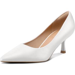imagemysoft Kitten Heels for Women Low Heel Pumps 2 Inch Closed Toe Wedding Dress ShoesWhite Pu