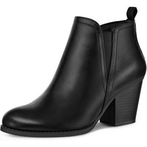 imagemysoft Womens Ankle Boots V Cut Side Elastic Panel Stacked Chunky Heel Booties with Side ZipperBlack Pu
