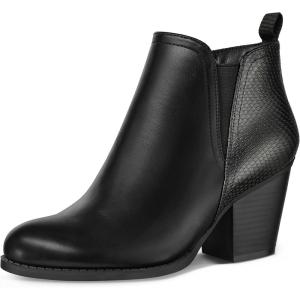 imagemysoft Womens Ankle Boots V Cut Side Elastic Panel Stacked Chunky Heel Booties with Side ZipperBlack Snake Pattern