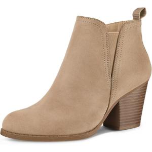 imagemysoft Womens Ankle Boots V Cut Side Elastic Panel Stacked Chunky Heel Booties with Side ZipperLight Brown