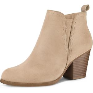 imagemysoft Womens Ankle Boots V Cut Side Elastic Panel Stacked Chunky Heel Booties with Side ZipperNude
