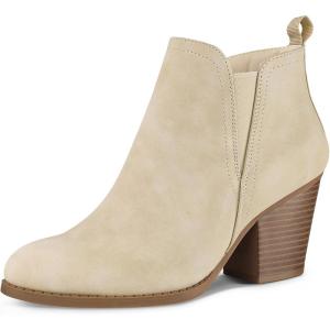 imagemysoft Womens Ankle Boots V Cut Side Elastic Panel Stacked Chunky Heel Booties with Side ZipperOffwhite
