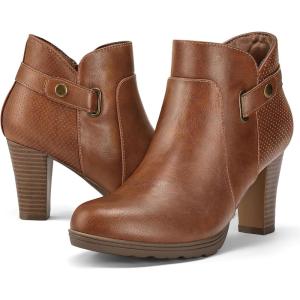 imagemysoft Womens Zipper Booties Chunky Stacked Heel Ankle Boots Buckle Strap AnkleBrown