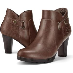 imagemysoft Womens Zipper Booties Chunky Stacked Heel Ankle Boots Buckle Strap AnkleDark Brown
