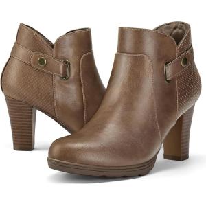 imagemysoft Womens Zipper Booties Chunky Stacked Heel Ankle Boots Buckle Strap AnkleKhaki