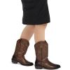 imagemysoft Womens Wide Calf Cowboy Boots PullOn MidCalf Embroidered Pointed Toe Retro Western BootsDark Brown