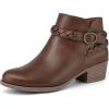 imagemysoft Womens Ankle Boots Low Chunky Heel Round Toe Wide Width Short Booties Side ZipperBrown Pu