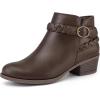 imagemysoft Womens Ankle Boots Low Chunky Heel Round Toe Wide Width Short Booties Side ZipperDark Brown Pu