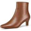 imagemysoft Womens Kitten Heel Ankle Boots Square Toe Booties Comfortable Dress Shoes with Side ZipperCaramel Brown