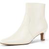 imagemysoft Womens Kitten Heel Ankle Boots Square Toe Booties Comfortable Dress Shoes with Side ZipperCream Pu