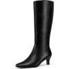 imagemysoft Womens Knee High Boots Kitten Heel Square Toe Fashion Tall Boots Side Zipper Long BootsBlack Pu