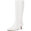 imagemysoft Womens Knee High Boots Kitten Heel Square Toe Fashion Tall Boots Side Zipper Long BootsWhite Pu