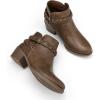 imagemysoft Womens Ankle Boots Low Chunky Heel Round Toe Wide Width Short Booties Side ZipperAged Brown
