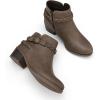 imagemysoft Womens Ankle Boots Low Chunky Heel Round Toe Wide Width Short Booties Side ZipperTaupe Pu
