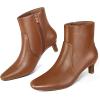 imagemysoft Womens Kitten Heel Ankle Boots Square Toe Booties Comfortable Dress Shoes with Side ZipperCaramel Brown