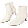 imagemysoft Womens Kitten Heel Ankle Boots Square Toe Booties Comfortable Dress Shoes with Side ZipperCream Pu