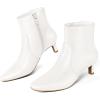 imagemysoft Womens Kitten Heel Ankle Boots Square Toe Booties Comfortable Dress Shoes with Side ZipperWhite Pu