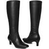 imagemysoft Womens Knee High Boots Kitten Heel Square Toe Fashion Tall Boots Side Zipper Long BootsBlack Pu
