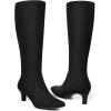 imagemysoft Womens Knee High Boots Kitten Heel Square Toe Fashion Tall Boots Side Zipper Long BootsBlack Suede