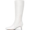 imagemysoft Womens Knee High Boots Kitten Heel Square Toe Fashion Tall Boots Side Zipper Long BootsWhite Pu