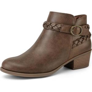 imagemysoft Womens Ankle Boots Low Chunky Heel Round Toe Wide Width Short Booties Side ZipperAged Brown