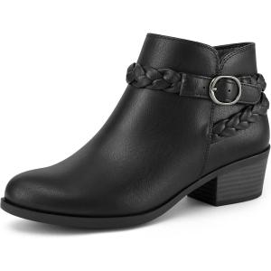 imagemysoft Womens Ankle Boots Low Chunky Heel Round Toe Wide Width Short Booties Side ZipperBlack Pu