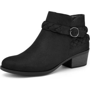 imagemysoft Womens Ankle Boots Low Chunky Heel Round Toe Wide Width Short Booties Side ZipperBlack Suede