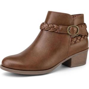 imagemysoft Womens Ankle Boots Low Chunky Heel Round Toe Wide Width Short Booties Side ZipperTan Pu