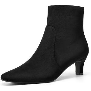 imagemysoft Womens Kitten Heel Ankle Boots Square Toe Booties Comfortable Dress Shoes with Side ZipperBlack Suede