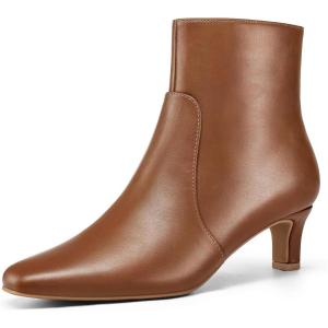 imagemysoft Womens Kitten Heel Ankle Boots Square Toe Booties Comfortable Dress Shoes with Side ZipperCaramel Brown
