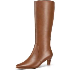 imagemysoft Womens Knee High Boots Kitten Heel Square Toe Fashion Tall Boots Side Zipper Long BootsCaramel Brown