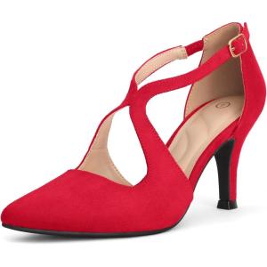 imagemysoft Womens Dress Shoes Closed Toe 3 Inch Heels Cross Strap Stiletto Pumps Wedding Prom Party Evening Formal ShoesRed