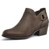 imagemysoft Womens Side Zipper Ankle Boots Low Stacked Heel Chunky Booties Comfortable Round Toe shoesDark Taupe Pu