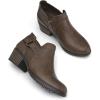 imagemysoft Womens Side Zipper Ankle Boots Low Stacked Heel Chunky Booties Comfortable Round Toe shoesDark Taupe Pu