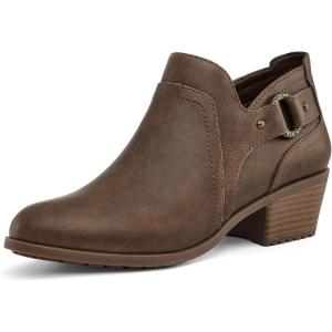 imagemysoft Womens Side Zipper Ankle Boots Low Stacked Heel Chunky Booties Comfortable Round Toe shoesAged Brown