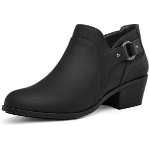 imagemysoft Womens Side Zipper Ankle Boots Low Stacked Heel Chunky Booties Comfortable Round Toe shoesBlack Matte Pu