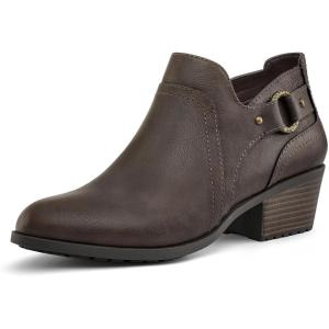 imagemysoft Womens Side Zipper Ankle Boots Low Stacked Heel Chunky Booties Comfortable Round Toe shoesCoffee Pu