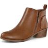 imagemysoft Womens Ankle Boots Low Chunky Heel Round Toe Casual Comfortable Short Booties with Side ZipperCognac Pu