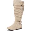 imagemysoft Womens Wide CalfExtra Wide Calf Knee High Boots Slouchy Flat Tall Boots with Side ZipperBeige Wide Calf
