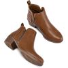 imagemysoft Womens Ankle Boots Low Chunky Heel Round Toe Casual Comfortable Short Booties with Side ZipperCognac Pu