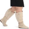 imagemysoft Womens Extra Wide Calf Boots Knee High Slouchy Flat Wide Width Tall Shoes Side ZippersBeige Extra Wide Calf