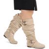 imagemysoft Womens Wide CalfExtra Wide Calf Knee High Boots Slouchy Flat Tall Boots with Side ZipperBeige Extra Wide Calf
