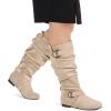 imagemysoft Womens Wide CalfExtra Wide Calf Knee High Boots Slouchy Flat Tall Boots with Side ZipperBeige Wide Calf
