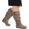 imagemysoft Womens Wide CalfExtra Wide Calf Knee High Boots Slouchy Flat Tall Boots with Side ZipperTaupe Extra Wide Calf