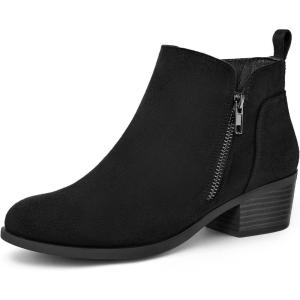imagemysoft Womens Ankle Boots Low Chunky Heel Round Toe Casual Comfortable Short Booties with Side ZipperBlack Suede
