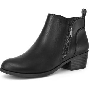 imagemysoft Womens Ankle Boots Low Chunky Heel Round Toe Casual Comfortable Short Booties with Side ZipperBlakc Pu