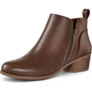 imagemysoft Womens Ankle Boots Low Chunky Heel Round Toe Casual Comfortable Short Booties with Side ZipperBrown Pu