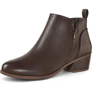 imagemysoft Womens Ankle Boots Low Chunky Heel Round Toe Casual Comfortable Short Booties with Side ZipperDark Brown Pu