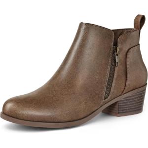 imagemysoft Womens Ankle Boots Low Chunky Heel Round Toe Casual Comfortable Short Booties with Side ZipperKhaki Pu