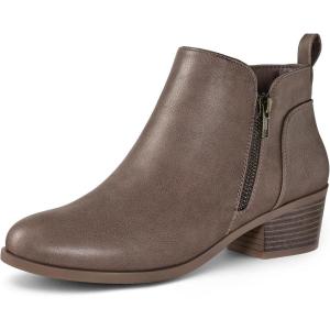 imagemysoft Womens Ankle Boots Low Chunky Heel Round Toe Casual Comfortable Short Booties with Side ZipperTaupe Pu